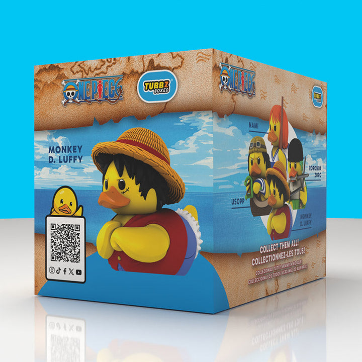 One Piece Monkey D. Luffy Boxed Edition TUBBZ, back of the retail display box