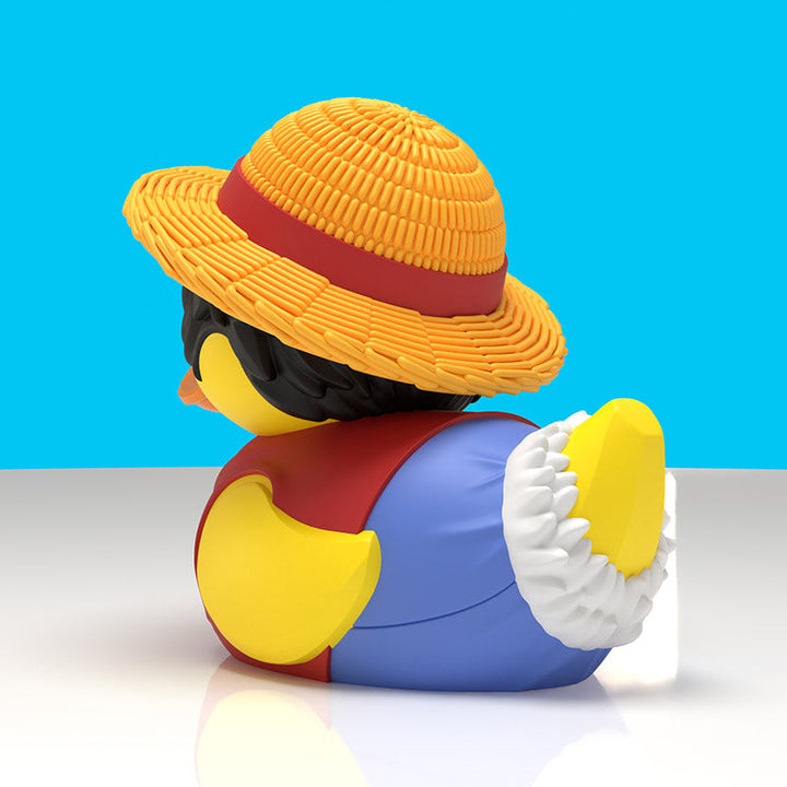 One Piece Monkey D. Luffy Mini TUBBZ, rear view showing back of the straw hat and waistcoat