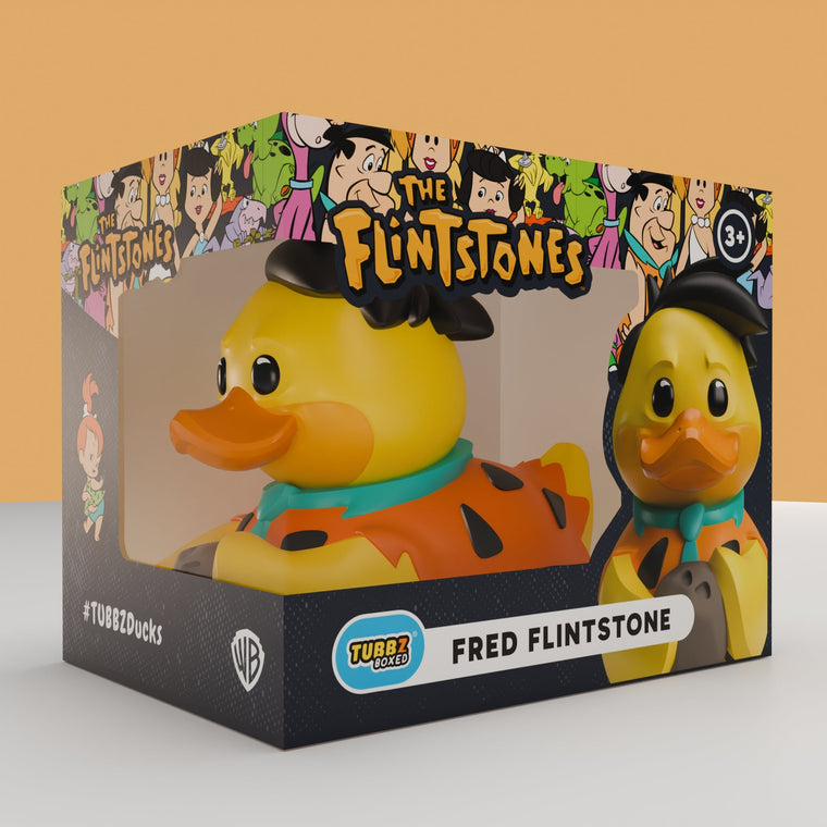 The Flintstones Fred Flintstone TUBBZ Boxed Edition collectible duck, in its packaging