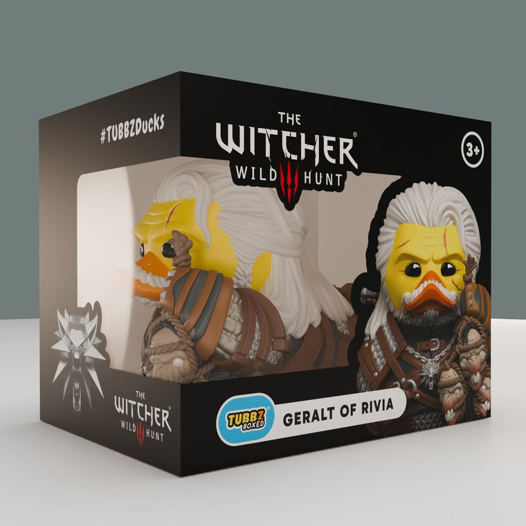 The Witcher Geralt of Rivia TUBBZ Boxed Edition collectible duck, in its packaging