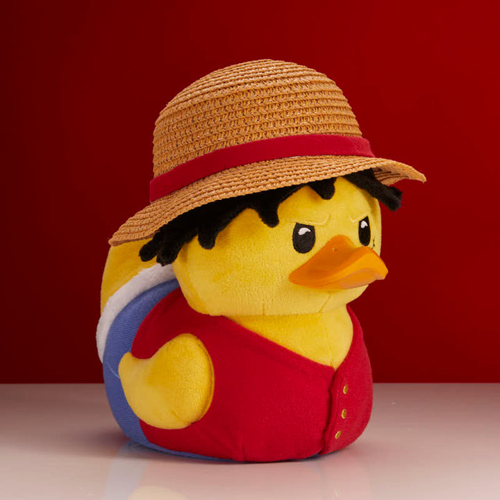 One Piece Monkey D. Luffy TUBBZ plush duck, three-quarter view facing left