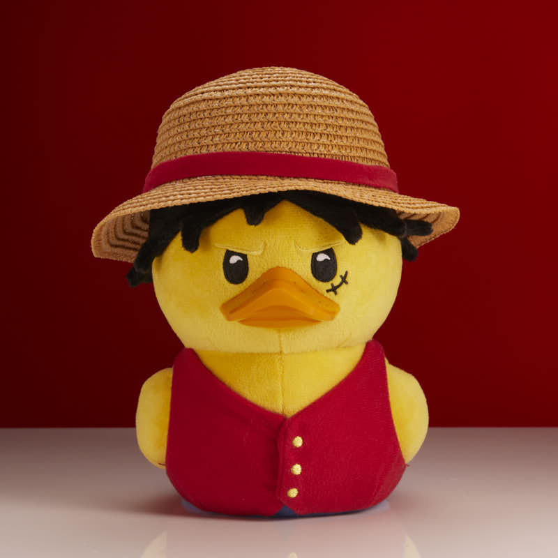 One Piece Monkey D. Luffy TUBBZ plush duck, front view in red waistcoat and straw hat