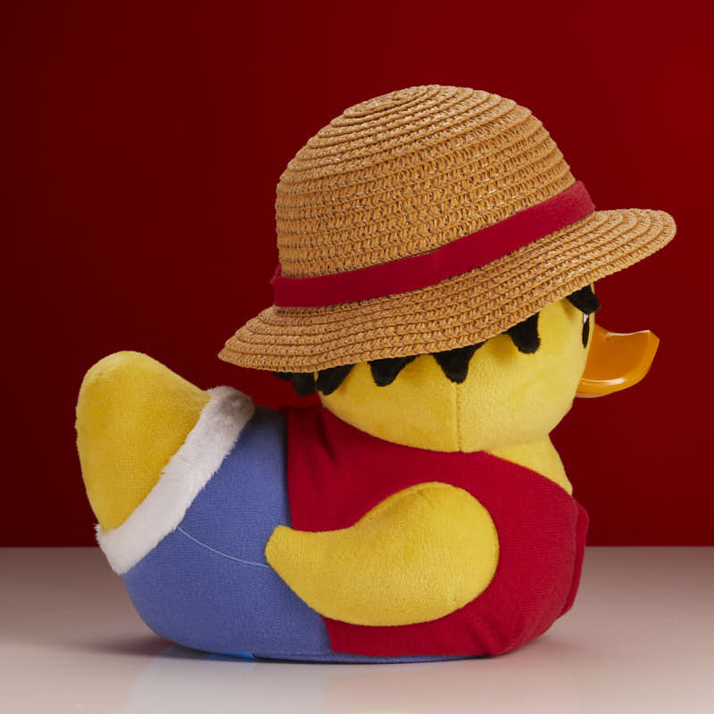 One Piece Monkey D. Luffy TUBBZ plush duck, rear view showing the back of the straw hat