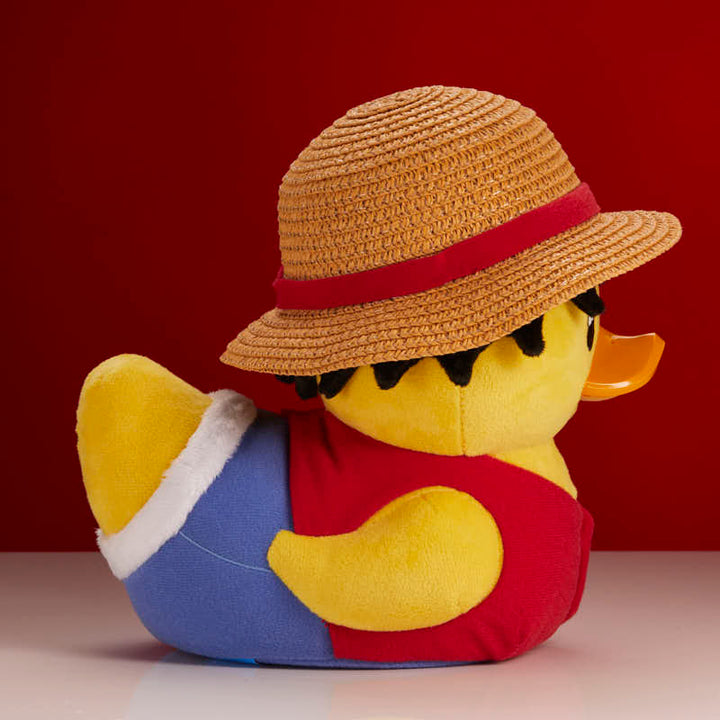 One Piece Monkey D. Luffy TUBBZ plush duck, rear view showing the back of the straw hat