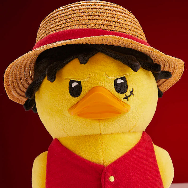 One Piece Monkey D. Luffy TUBBZ plush duck, close-up of the face and woven straw hat