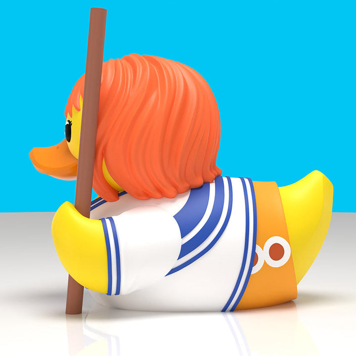 One Piece Nami Collector's Edition TUBBZ, side profile with orange hair and Clima-Tact staff