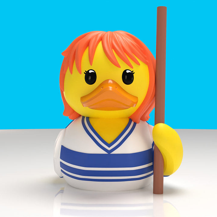 One Piece Nami Boxed Edition TUBBZ, front view with orange hair and blue-and-white striped top