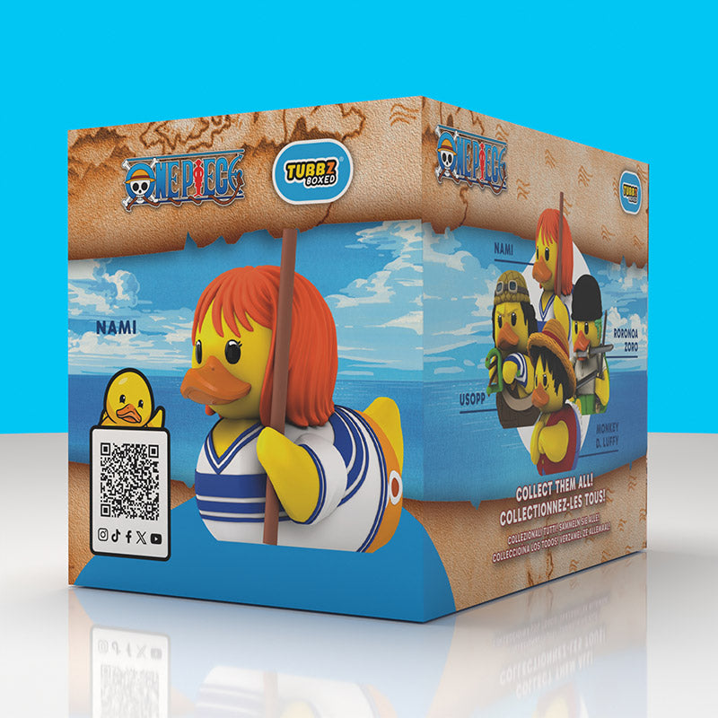 One Piece Nami Boxed Edition TUBBZ, back of the retail display box