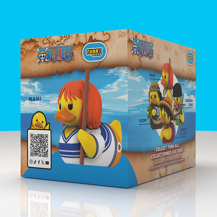 One Piece Nami Boxed Edition TUBBZ, back of the retail display box