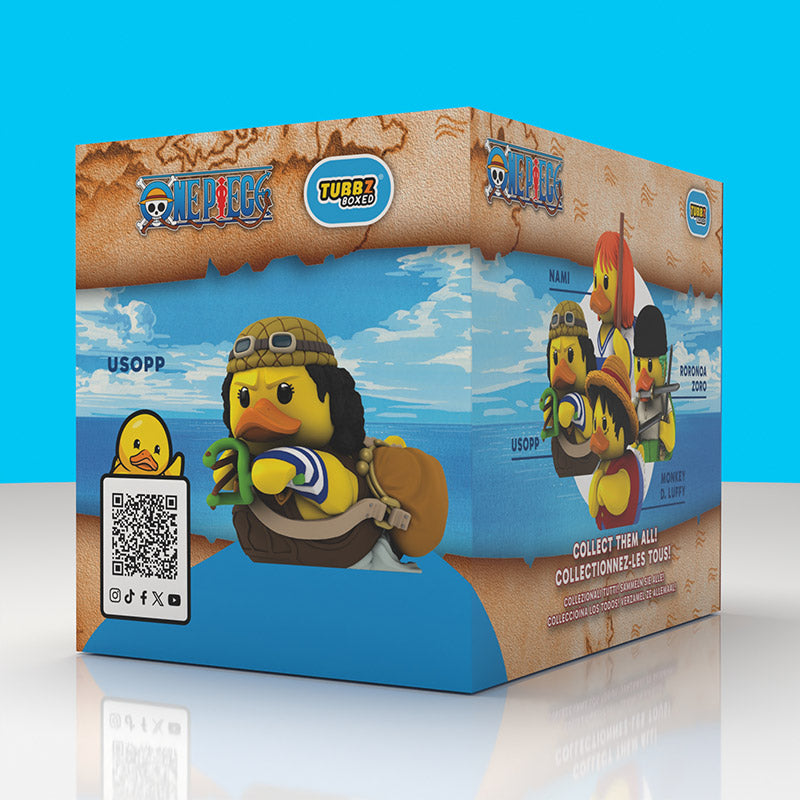 One Piece Usopp Boxed Edition TUBBZ, back of the retail display box