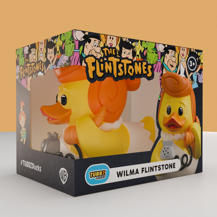 The Flintstones Wilma Flintstone TUBBZ Boxed Edition collectible duck, in its packaging