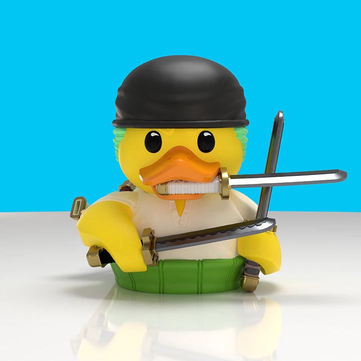 One Piece Roronoa Zoro Collector's Edition TUBBZ, front view with black bandana and katana held in beak