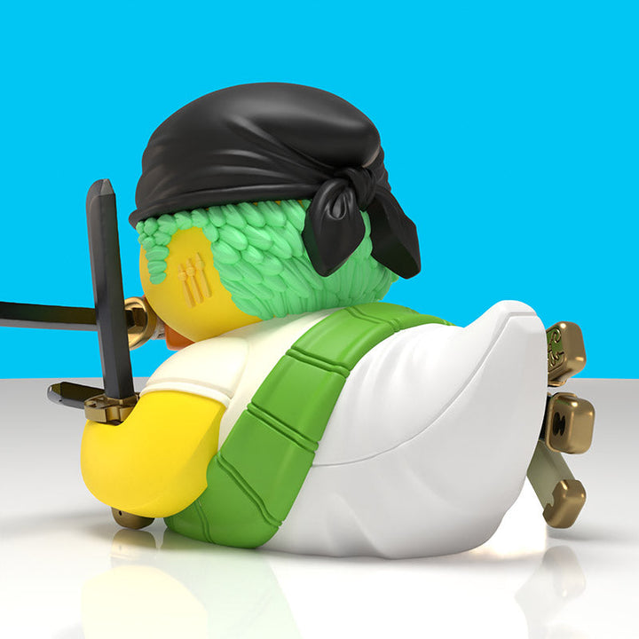 One Piece Roronoa Zoro Collector's Edition TUBBZ, rear view showing black bandana knot and katana hilts