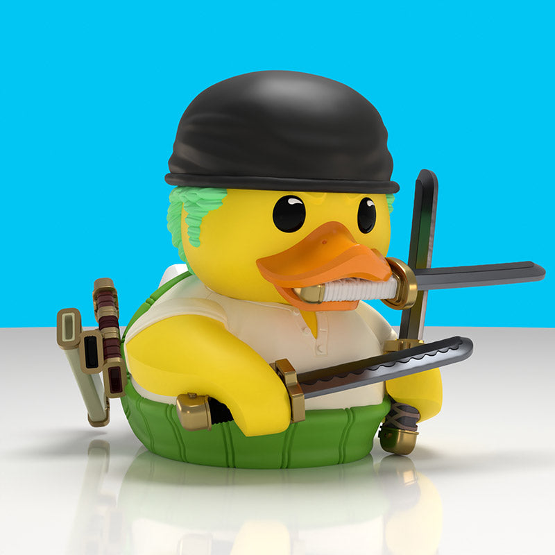 One Piece Roronoa Zoro Boxed Edition TUBBZ, facing right, three katanas and green haramaki