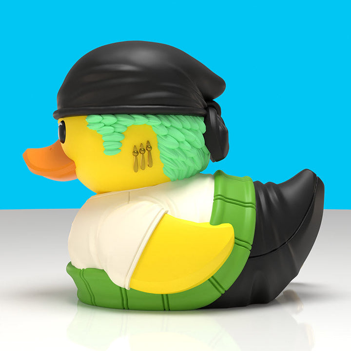 One Piece Roronoa Zoro Mini TUBBZ, side profile with green haramaki and katana sheaths